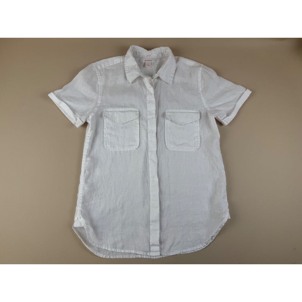 Linen Minimalist Button Down Shirt White Short Sleeve XS Joe Fresh